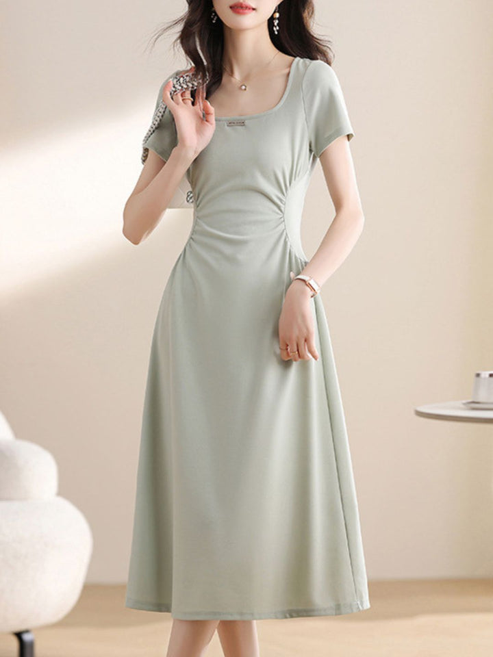Solid Color Square Neck Dress