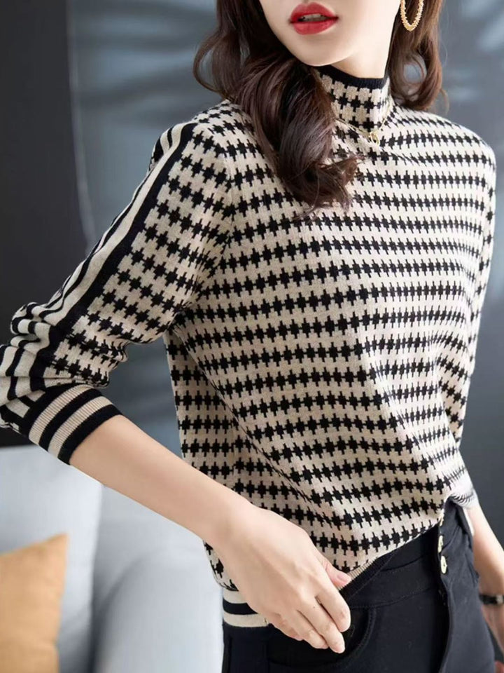 Houndstooth Half Turtleneck Sweater