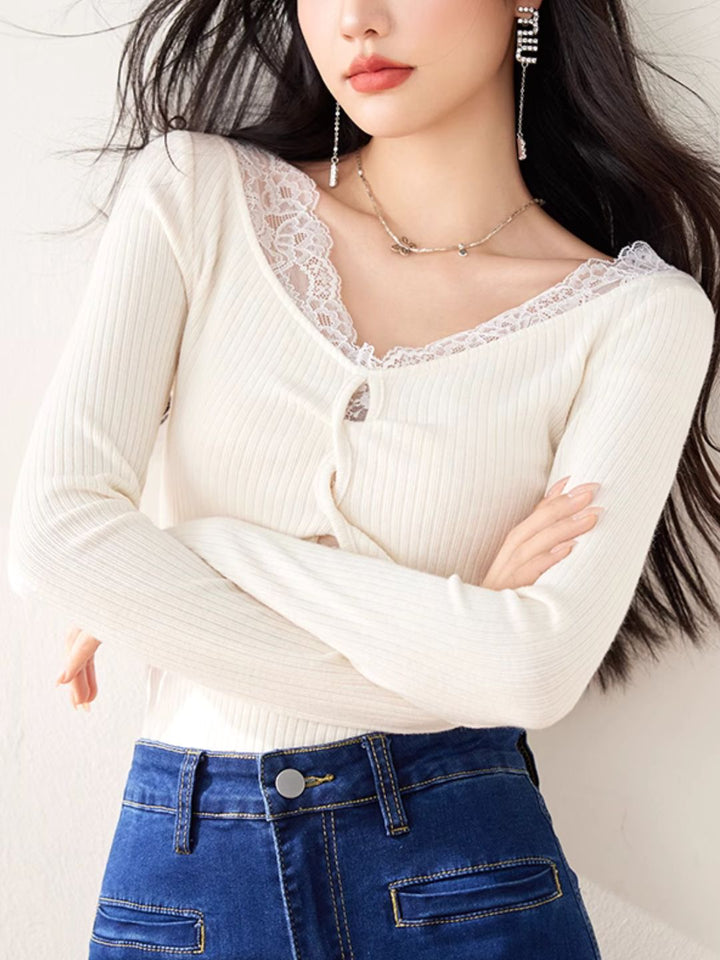 Lace Hollow Long Sleeve Top