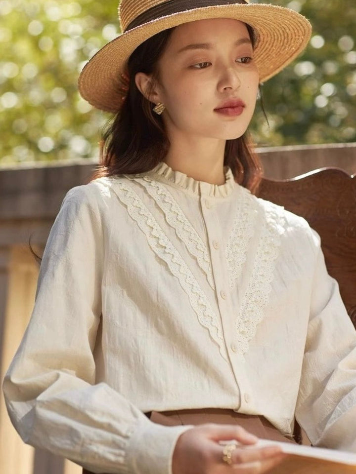 Stand Collar Lace Shirt