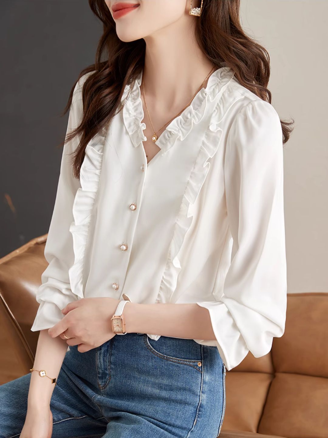 Chic Collar Long Sleeve Shirt