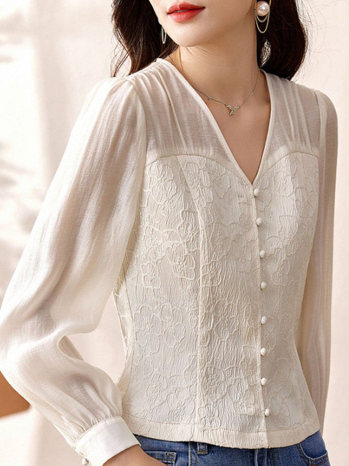Elegant V-neck Jacquard Top