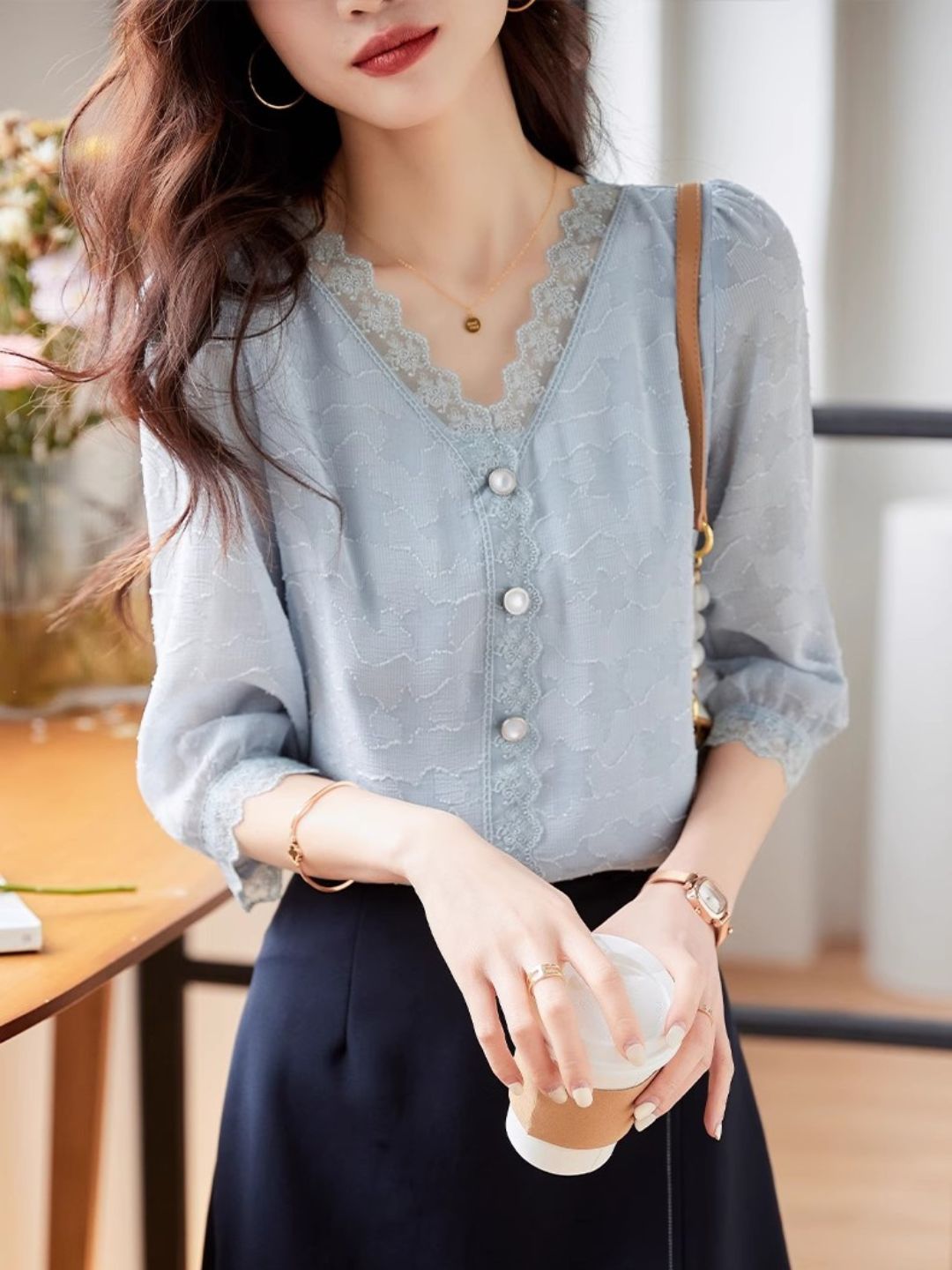 V-neck Lace Loose Top