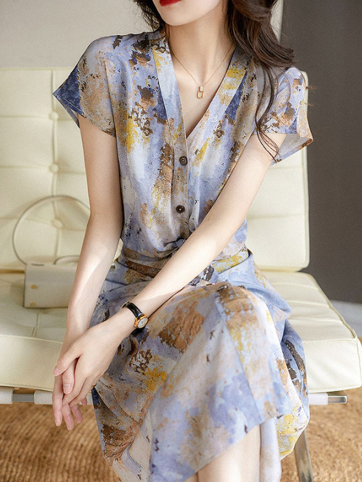 Elegant Printed Drape Dress