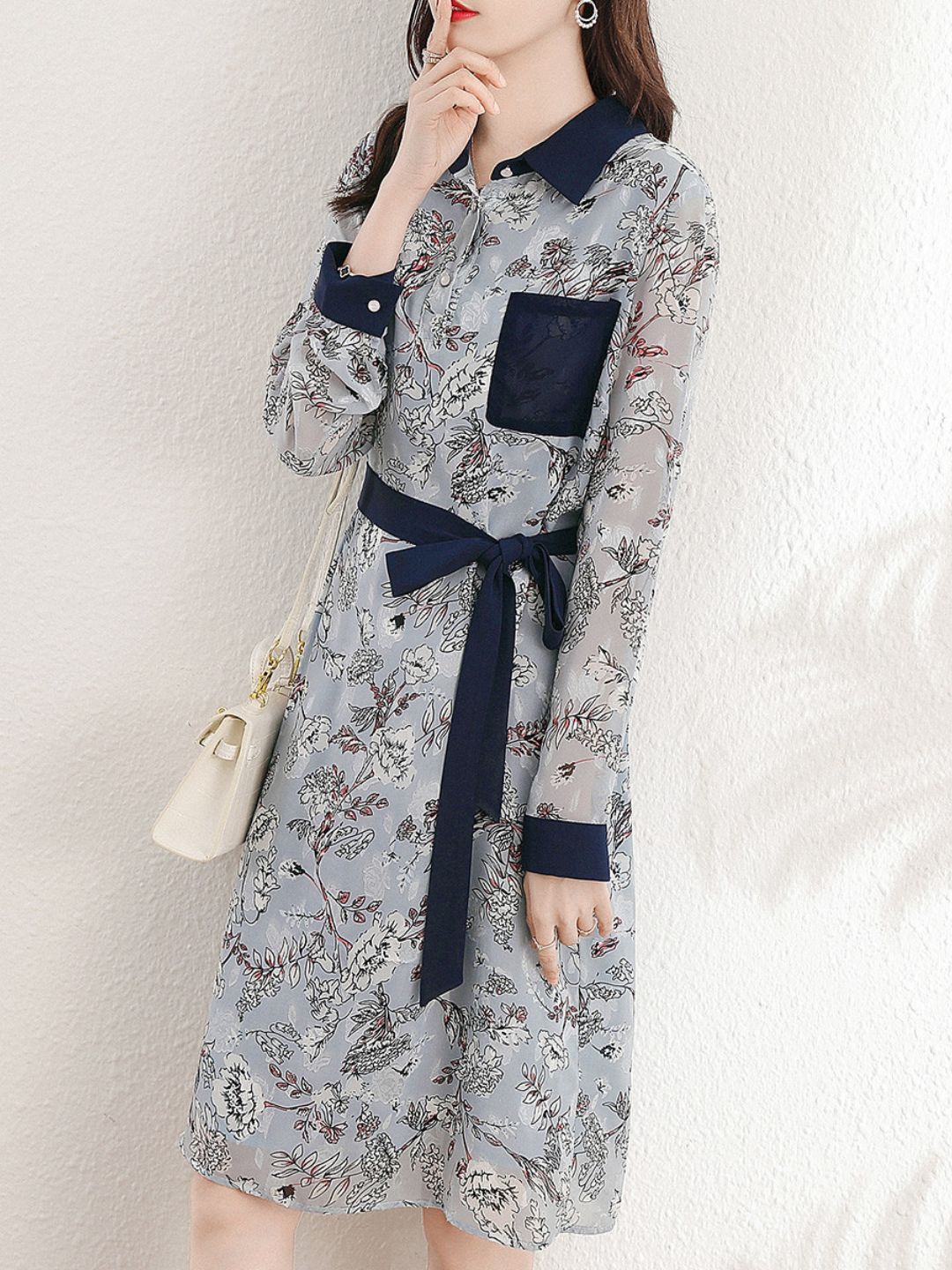 Retro Lapel Floral Dress