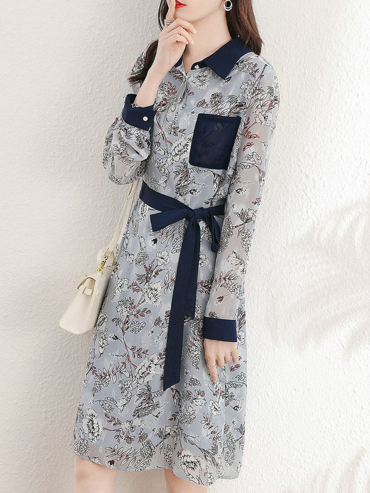 Retro Lapel Floral Dress