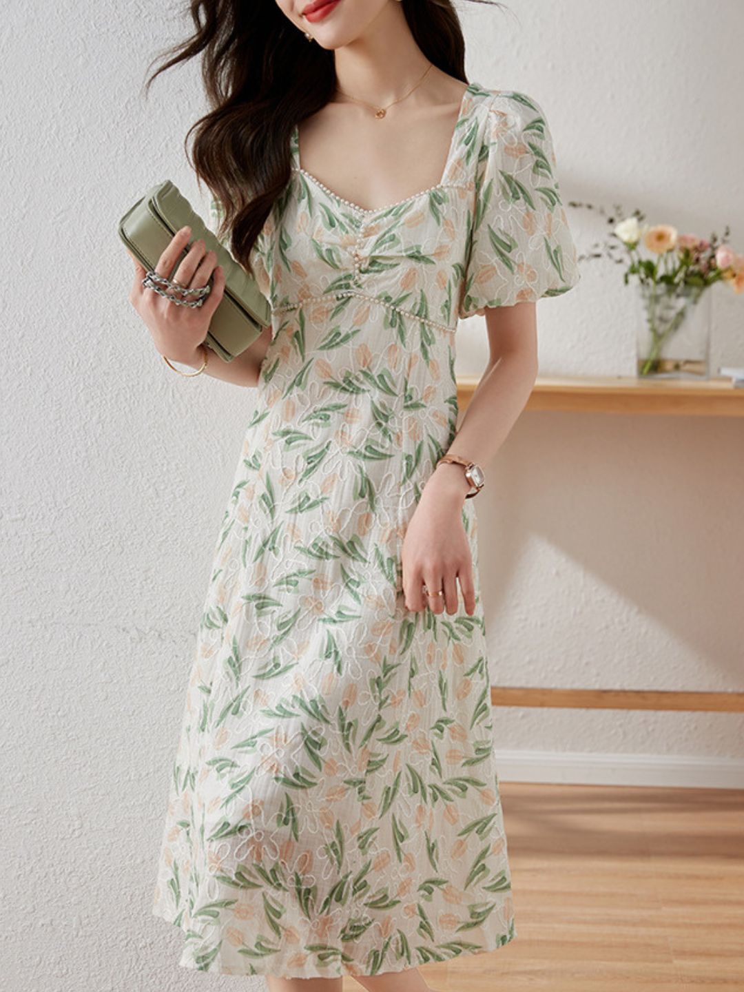 Square Neck Jacquard Dress