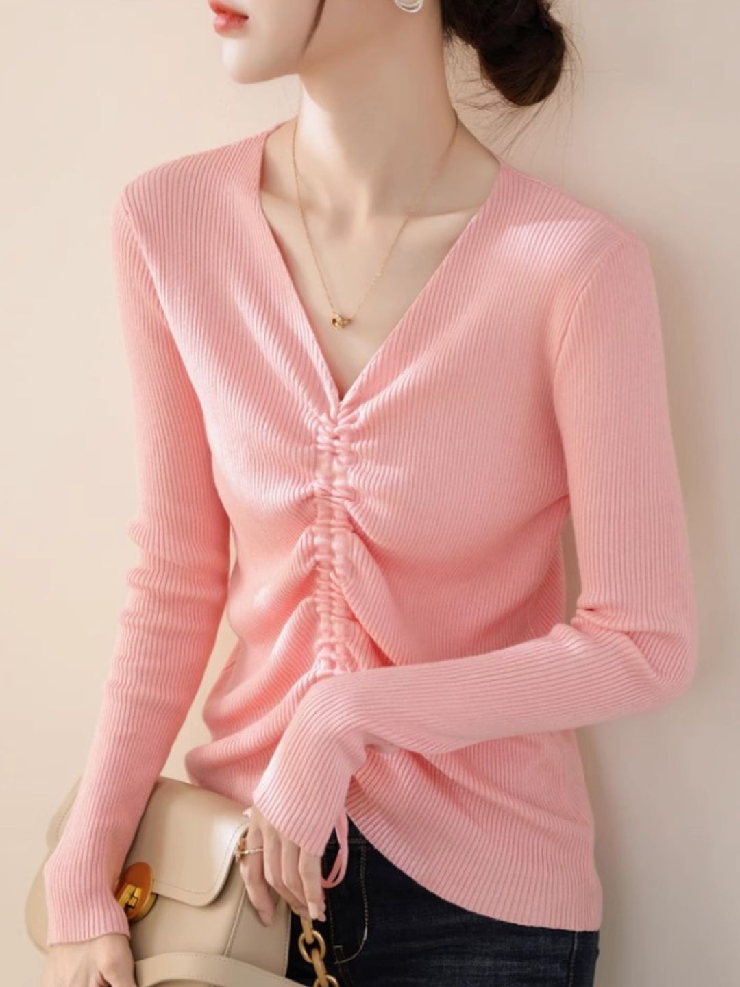 V-neck Drawstring Sweater