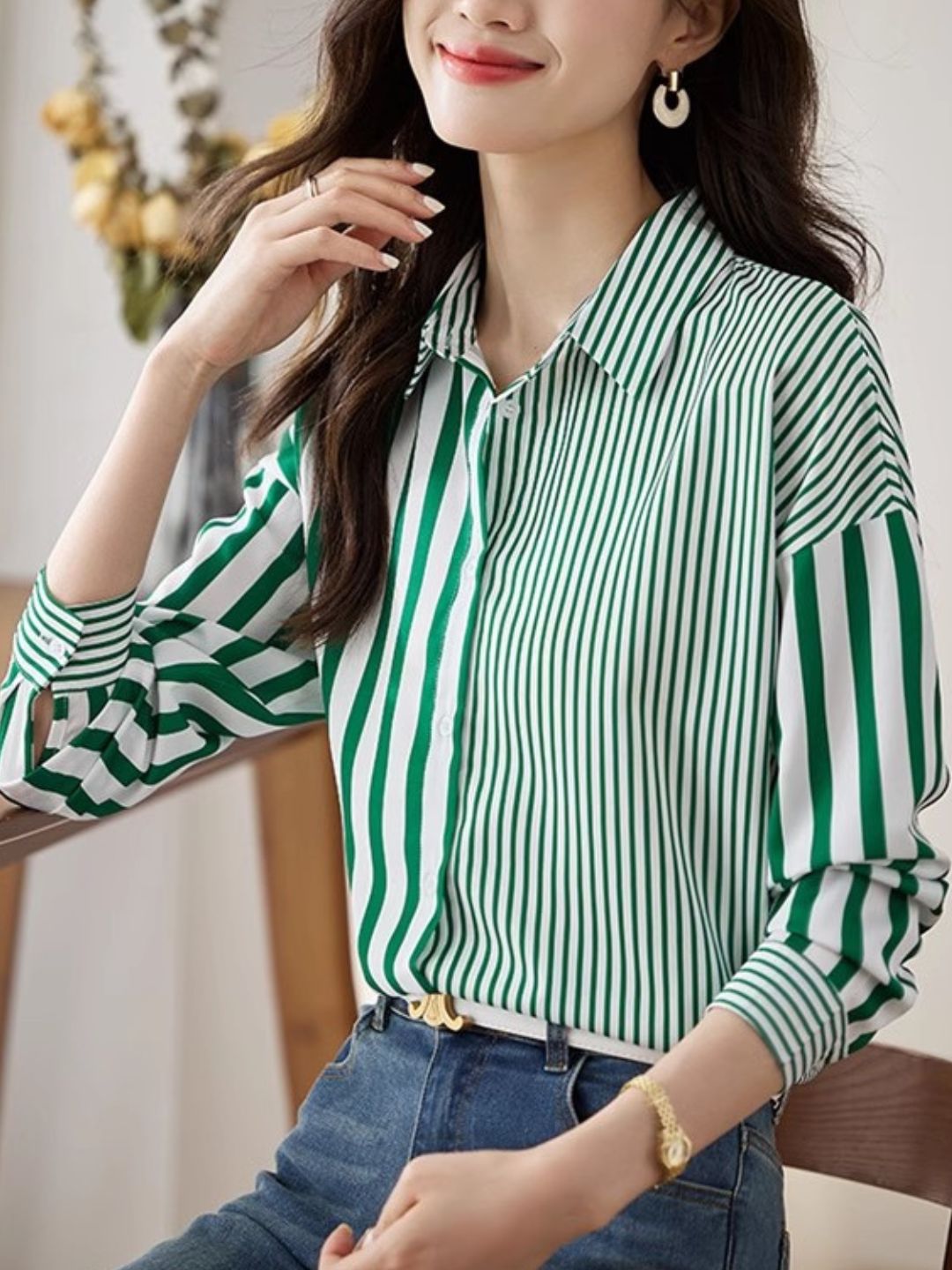 Polo Collar Striped Shirt