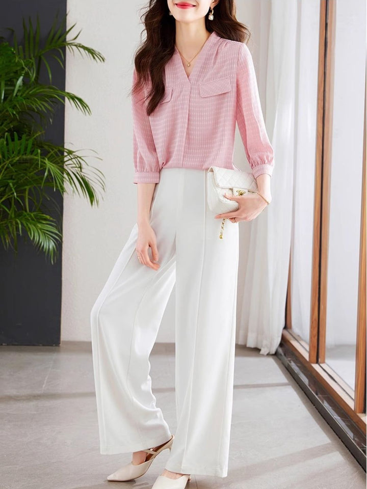 V-neck Chiffon Shirt Pink