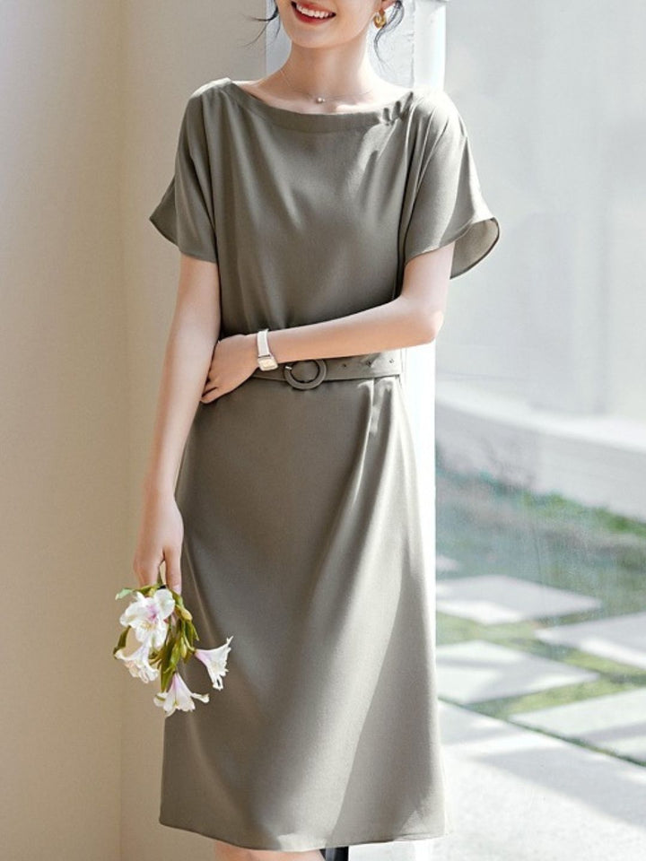 Classic Solid Color Waist Commuter Dress
