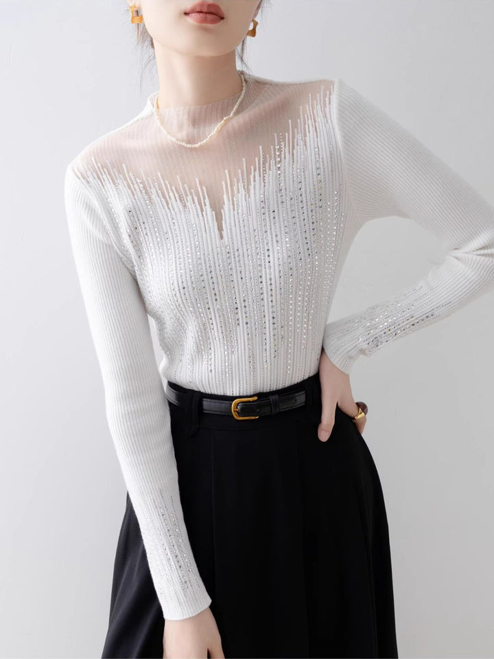 White Half Turtleneck Mesh Top