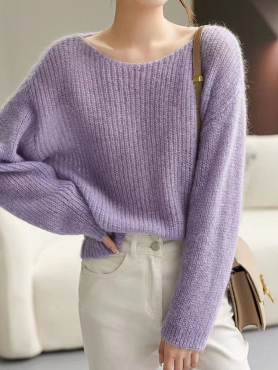 Loose Crew Neck Long Sleeve Knit Top