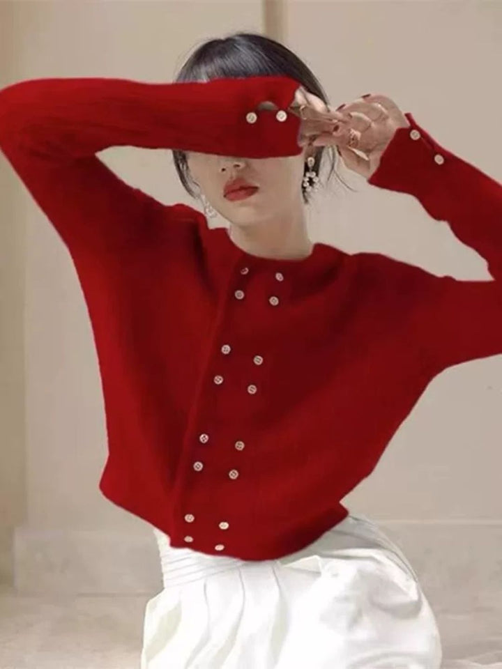 Double Breasted Knit Cardigan - Blue