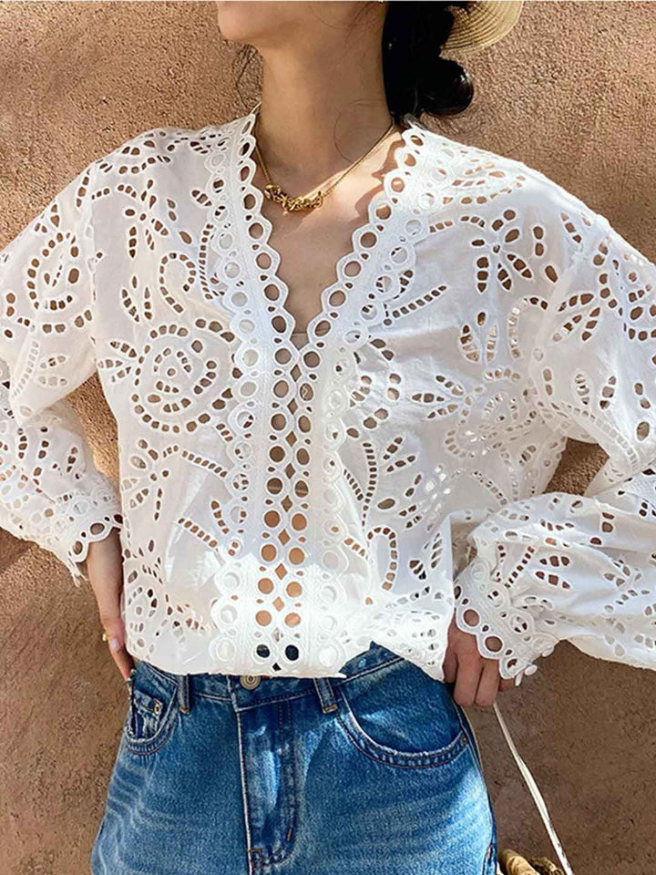Classic V-neck Embroidered Top