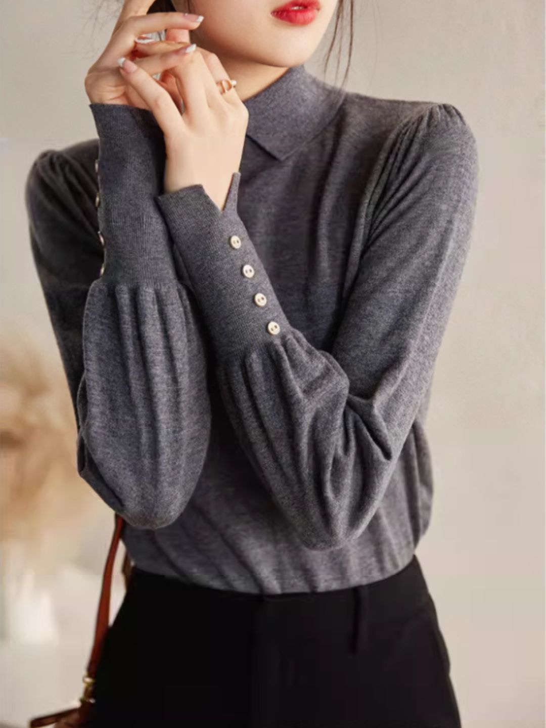 Vintage Turtleneck Knitted Sweater -Black