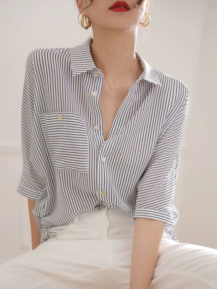 Loose Short-sleeved Striped Shirt