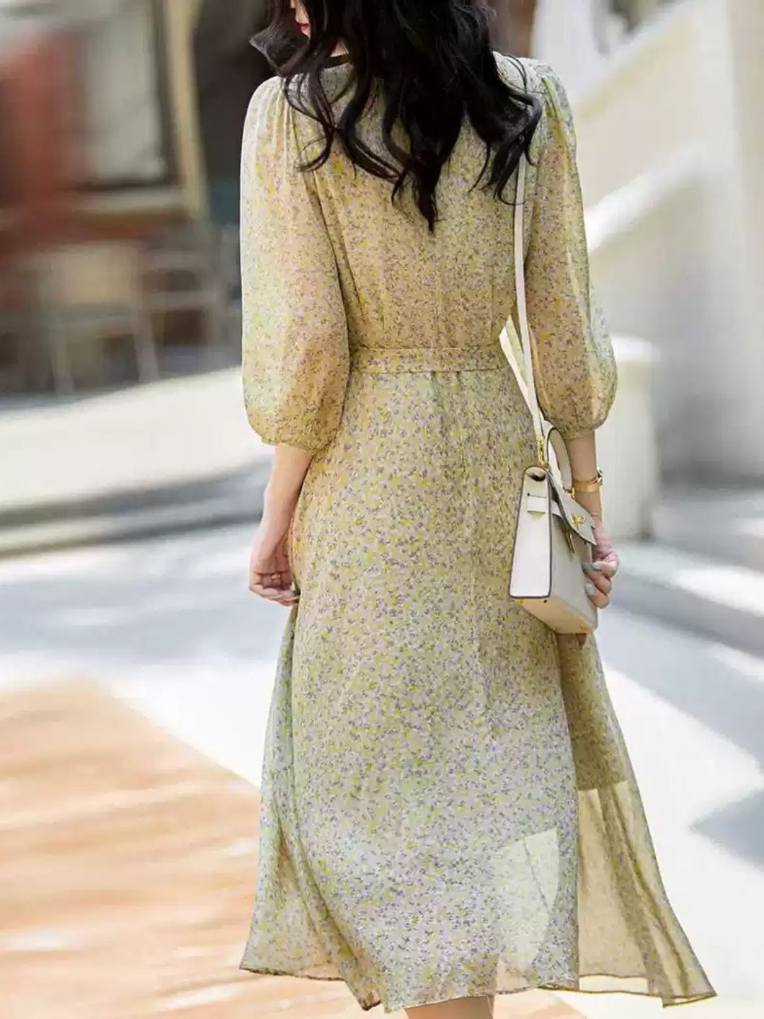 V-Neck Chiffon Floral Dress