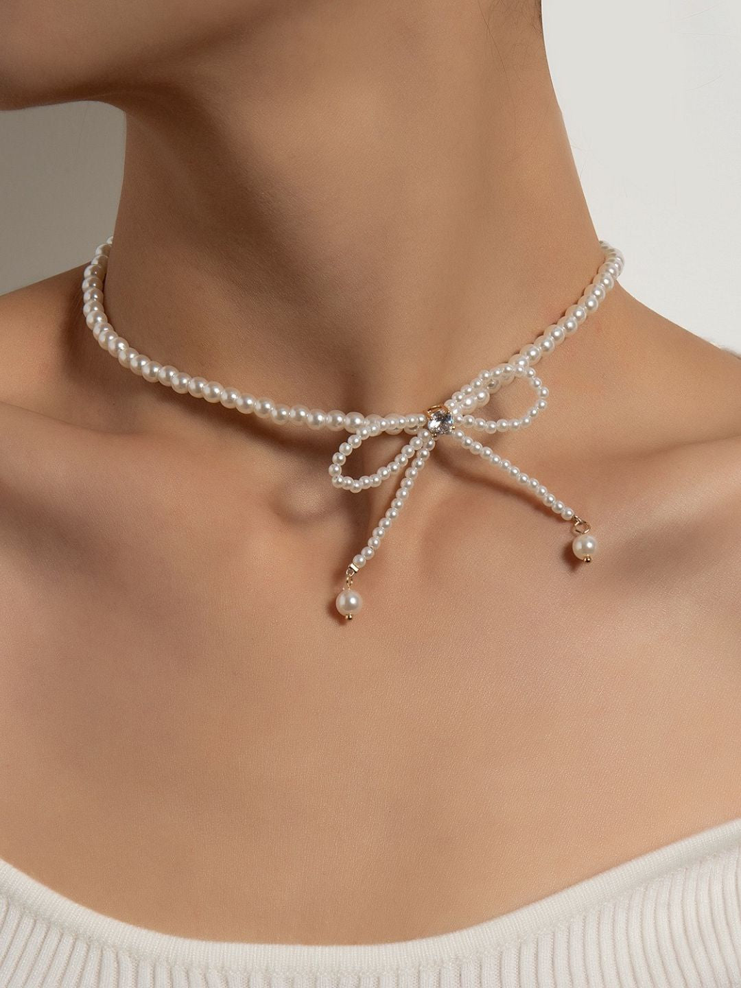 BOWKNOT FAUX PEARL NECKLACE