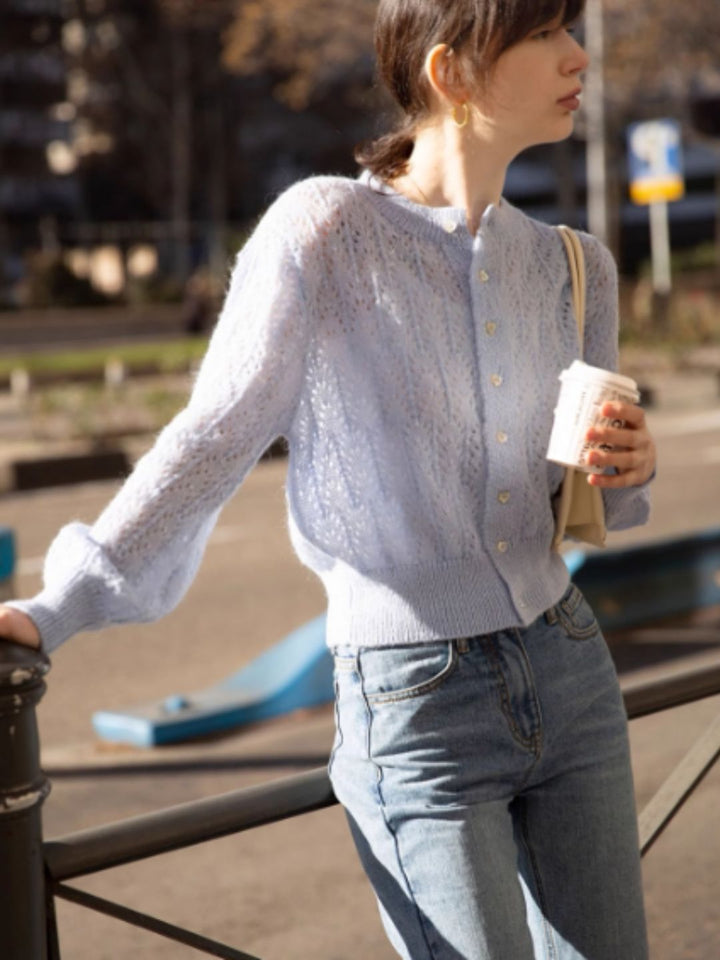 French Retro Hollow Sweater - Purple