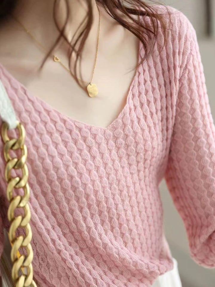 Loose V-Neck Knitted Top