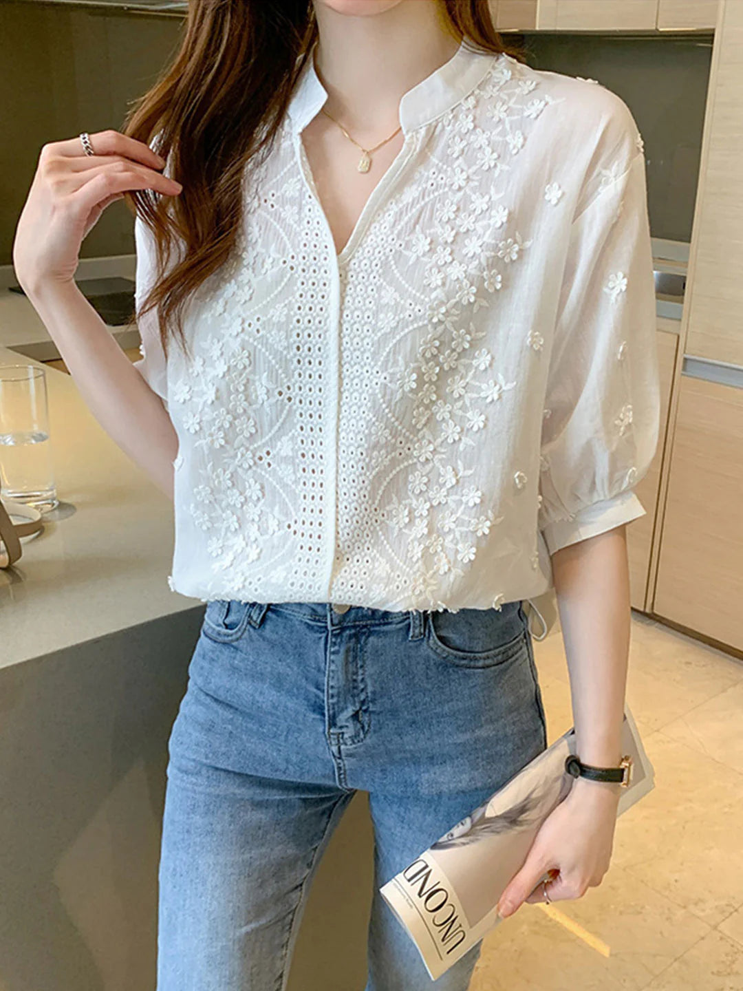 Embroidered Jacquard Lace Shirt