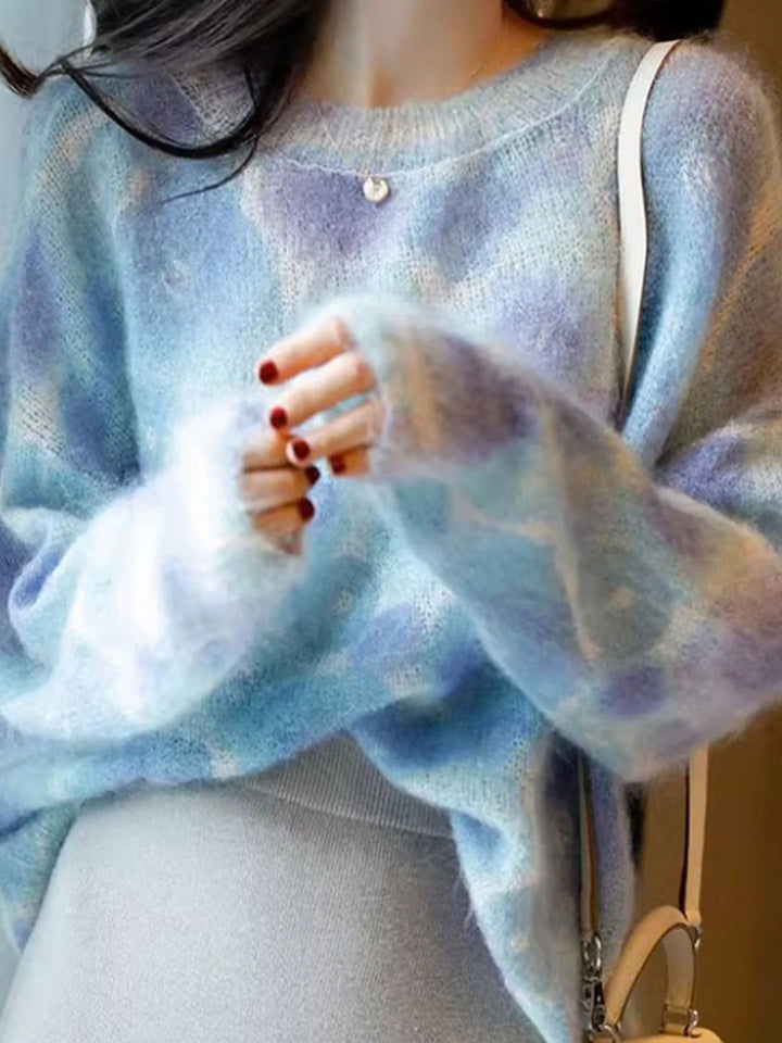 Loose Crew Neck Contrasted Knitted Sweater