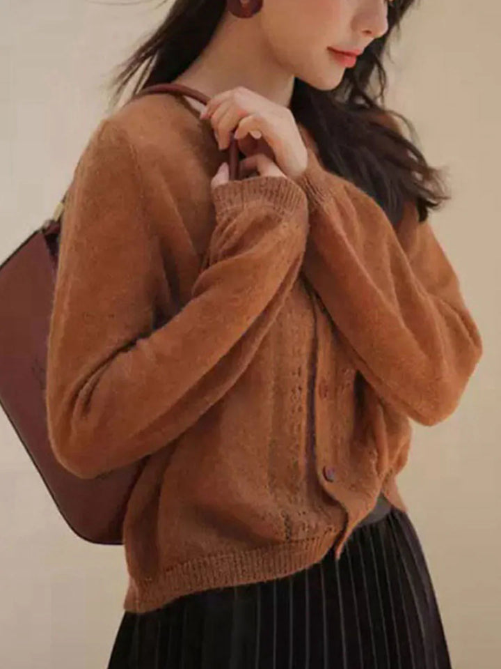 Retro Crew Neck Crochet Knitted Cardigan