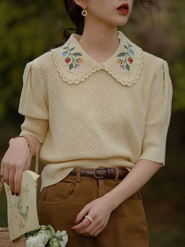 Embroidered Shirt - Half Sleeve - Apricot