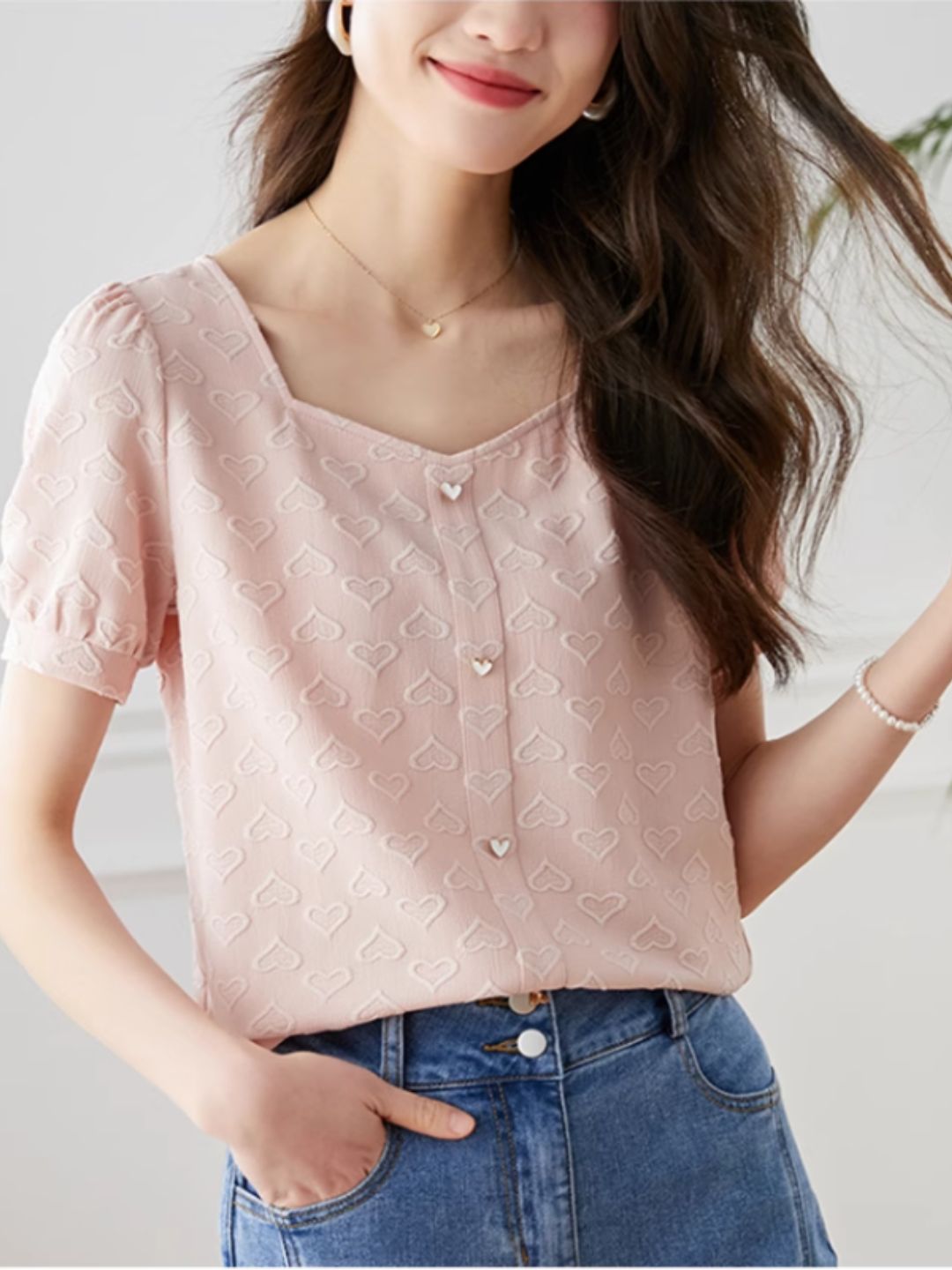Heart Print Chiffon Shirt