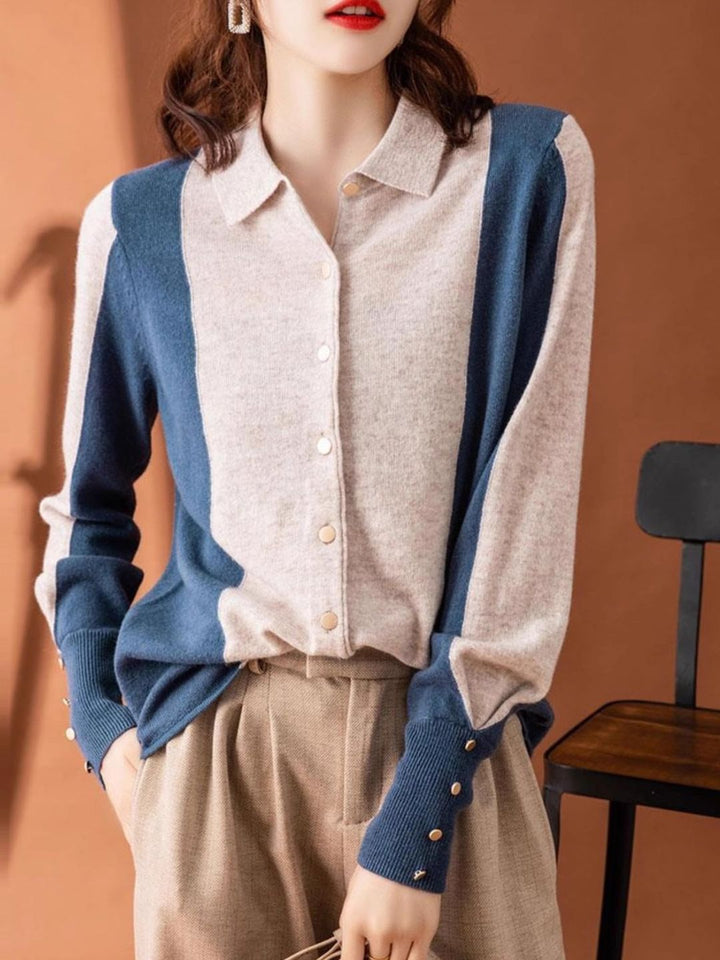 Fashion Lapel Contrast Color Sweater