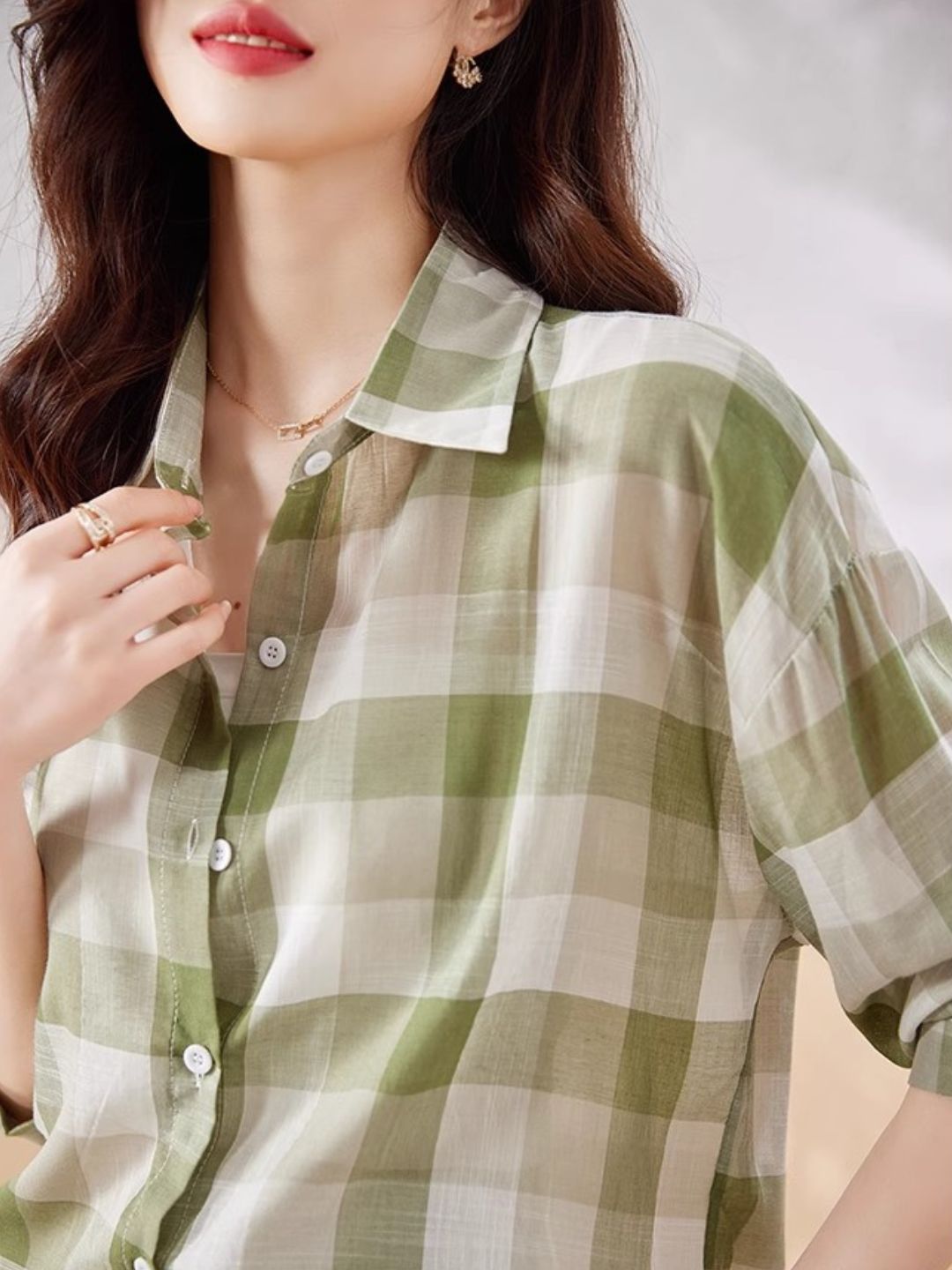 Plaid Chiffon Long Sleeve Shirt