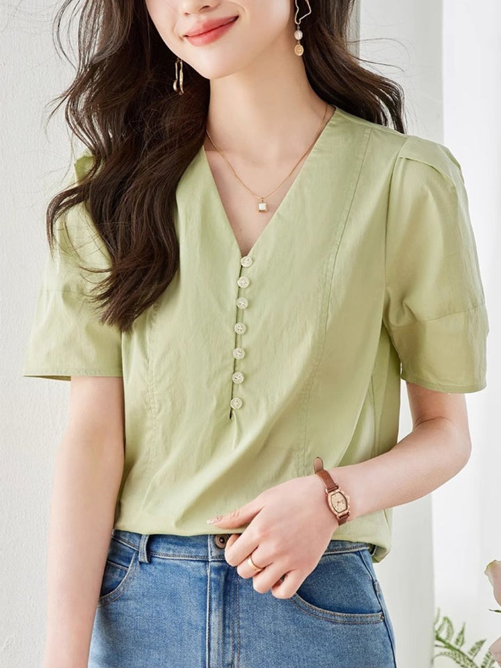 V-neck Puff Sleeves Elegant Shirt