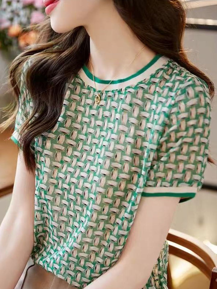 Retro Crew Neck Contrast Top