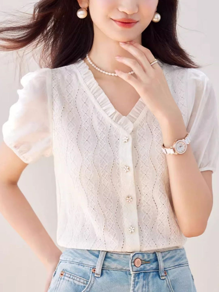 Temperament V-neck Chiffon Shirt