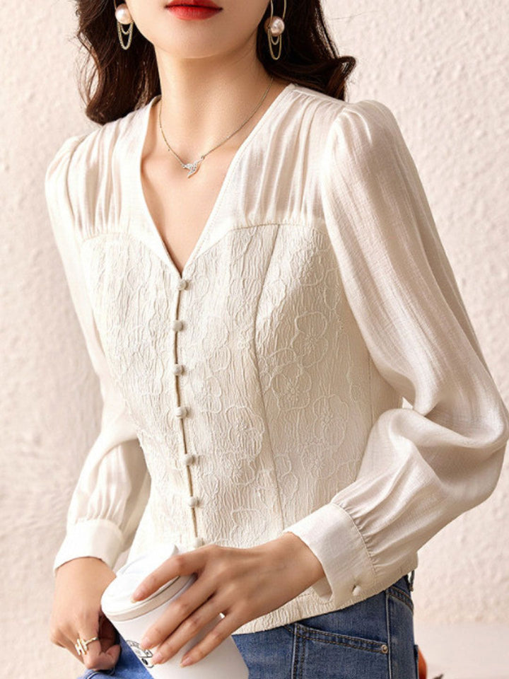 Elegant V-neck Jacquard Top