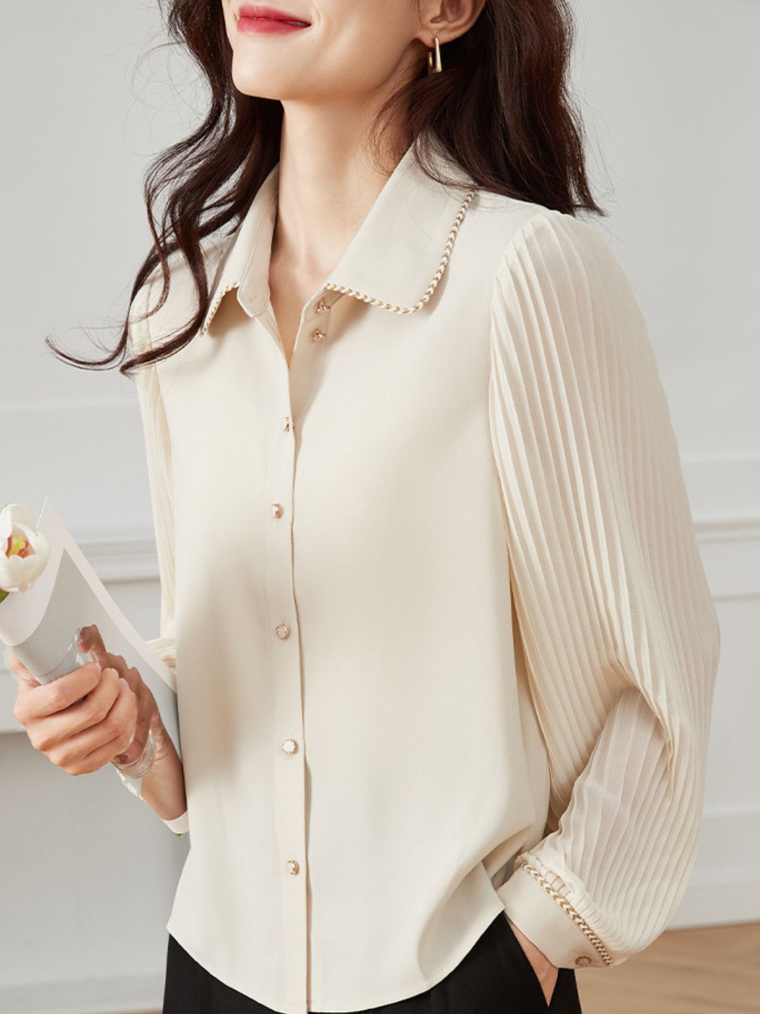 Elegant Puff Sleeve Lapel Shirt