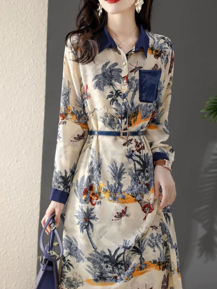 Elegant Print Lapel Dress