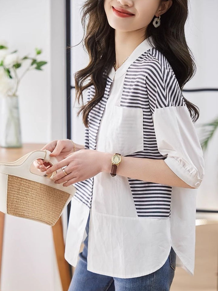 Paneled Striped Top - White