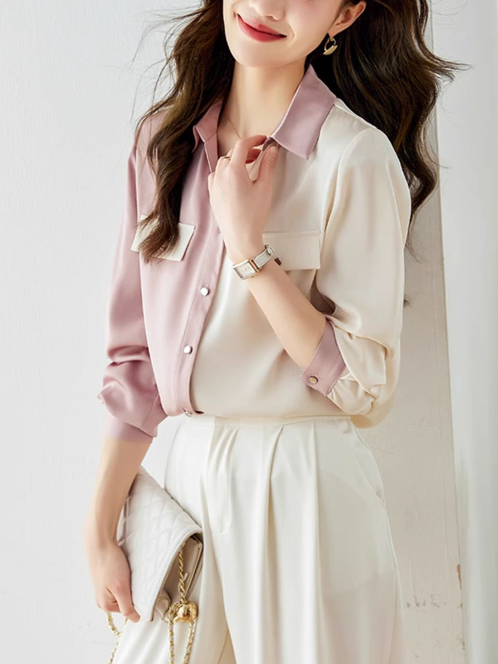 Versatile Contrast Color Shirt-Green