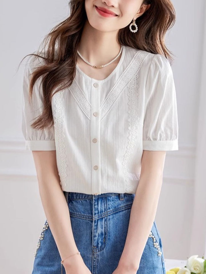 Elegant  Puff Sleeve Shirt - Purple