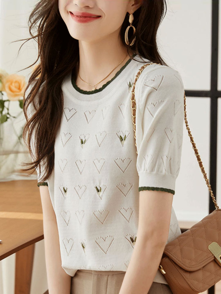 Hollow Embroidered Ice Silk Short Sleeves