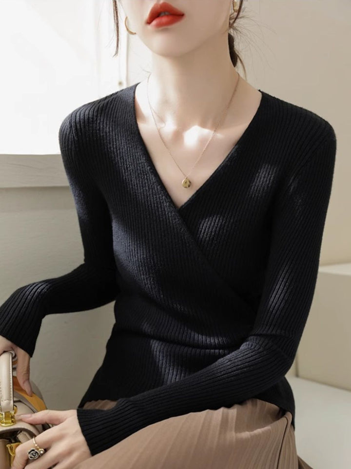 Classic V-Neck Solid Color Knitted Sweater