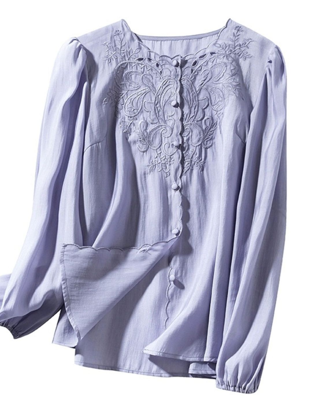 Embroidered Long-sleeved Shirt -Purple