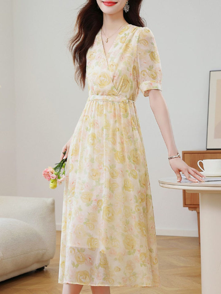 Elegant V-Neck Floral Dress
