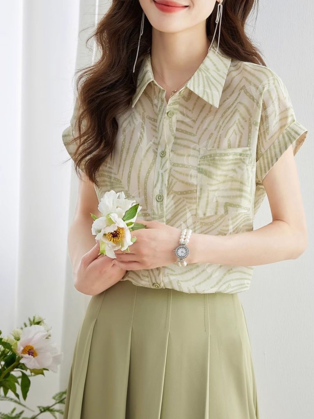 French Chiffon Shirt Floral Top