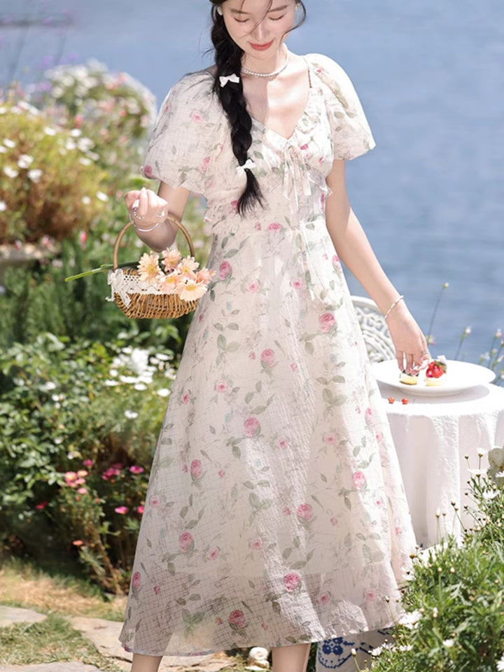 Puff Sleeve Floral Dress