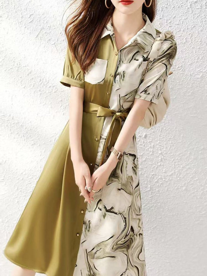 Retro Colorblock Print Shirt Dress