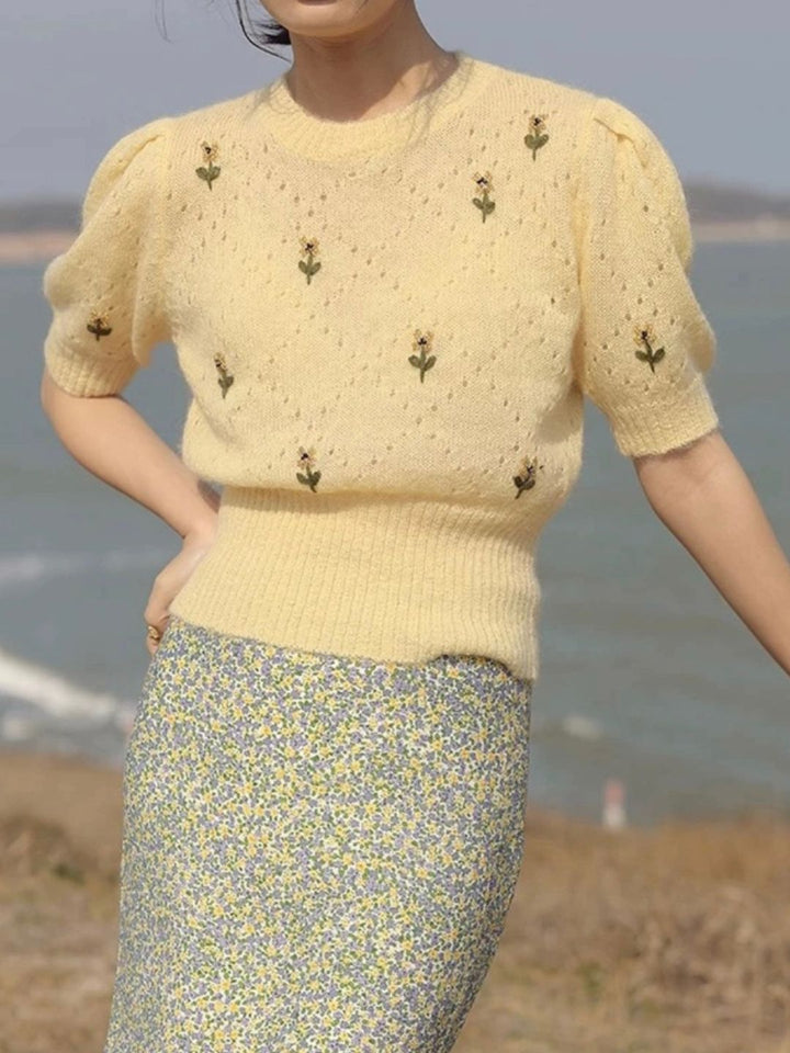 Embroidered Top - Round Neck