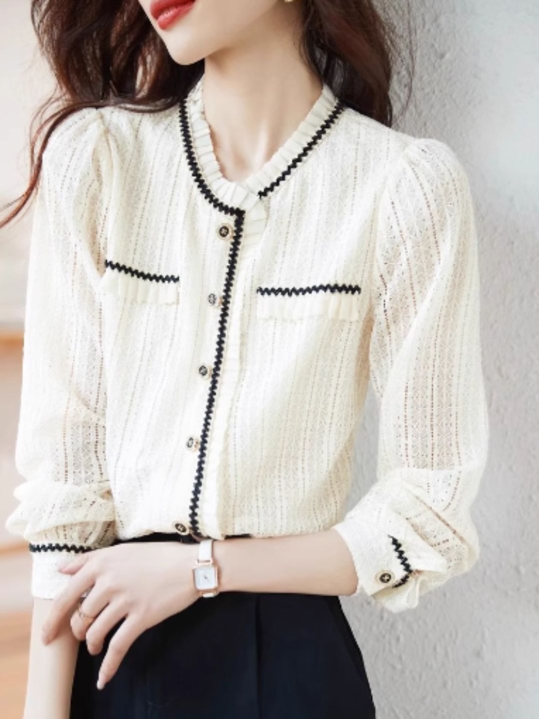 Elegant Lace Long Sleeve Shirt